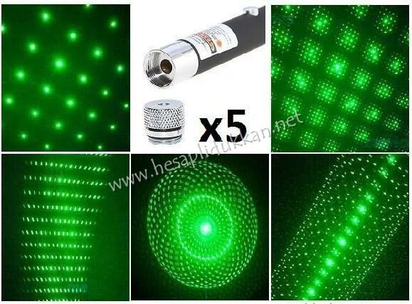 50 mw 5 başlıklı yeşil lazer pointer