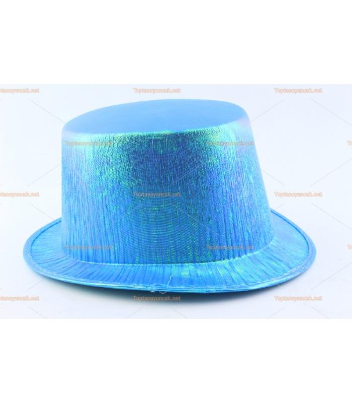 Toptan parti şapkaları renkli parlak silindir mavi
