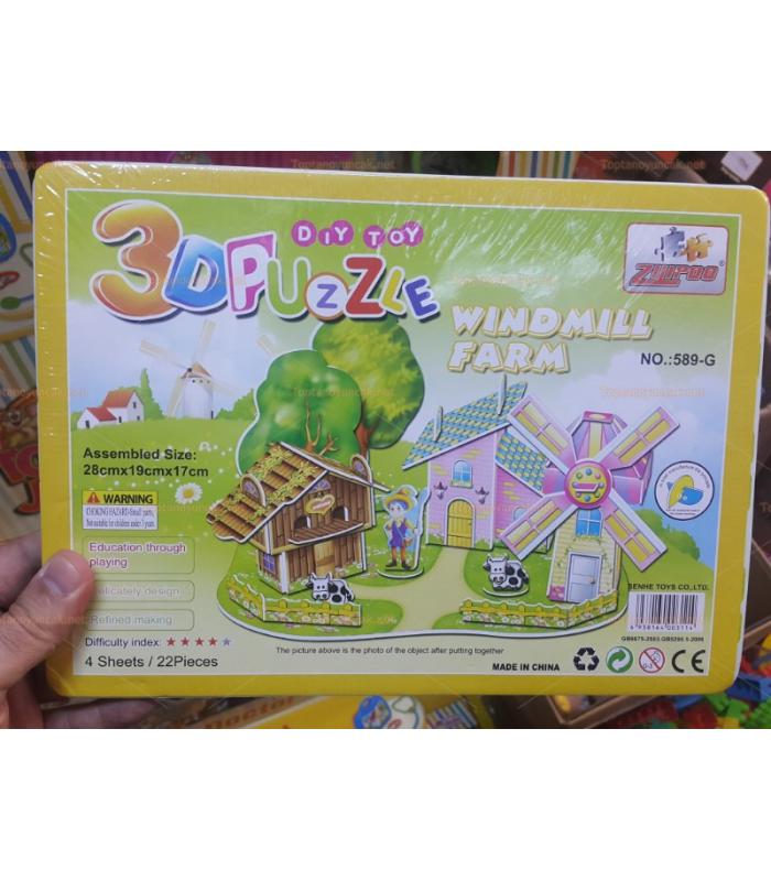 Toptan 3D karton puzzle Yel değirmeni çiftliği