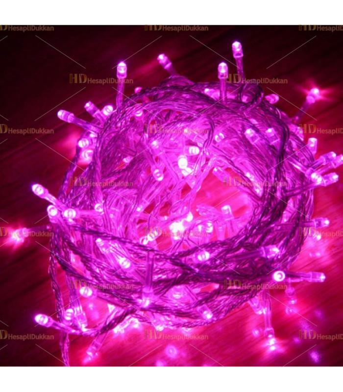 10 metre şeffaf kablo pembe 100 led fonksiyonel Yılbaşı ışığı