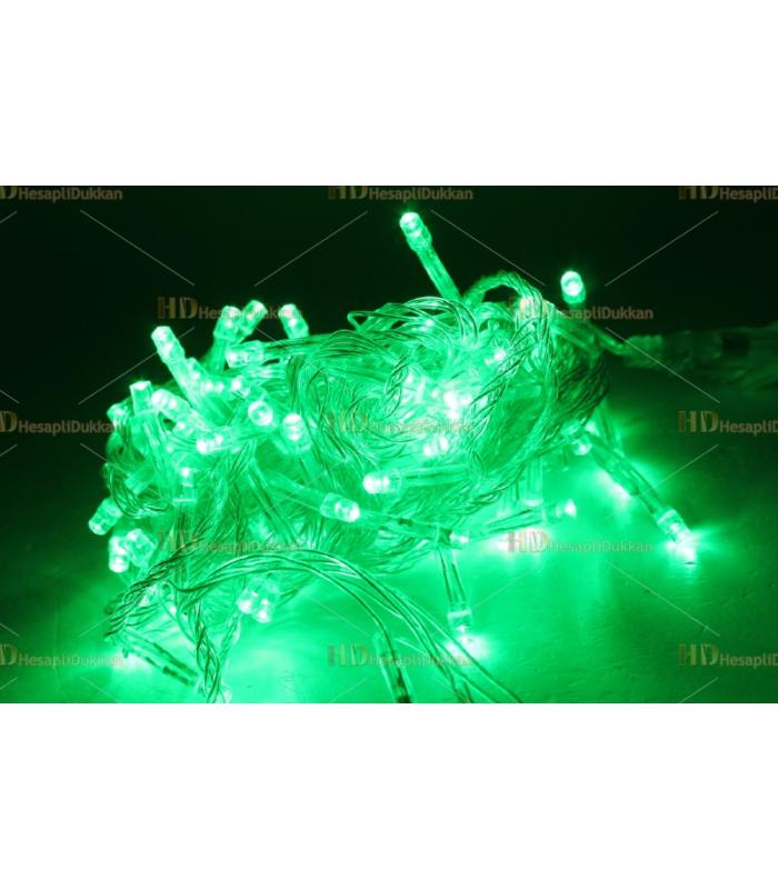10 metre şeffaf kablo yeşil 100 led fonksiyonel Yılbaşı ışığı