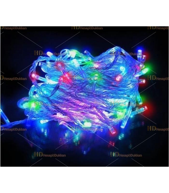 10 metre şeffaf kablo karışık renk 100 led fonksiyonel Yılbaşı ışığı