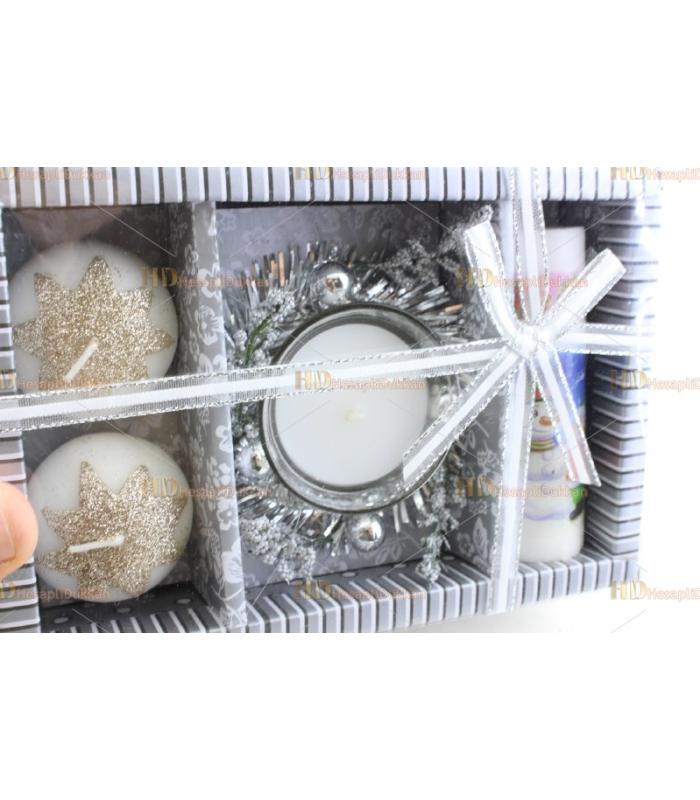 Yılbaşı hediyelik eşya 3+1 kardan adam yıldız mum paket set simli