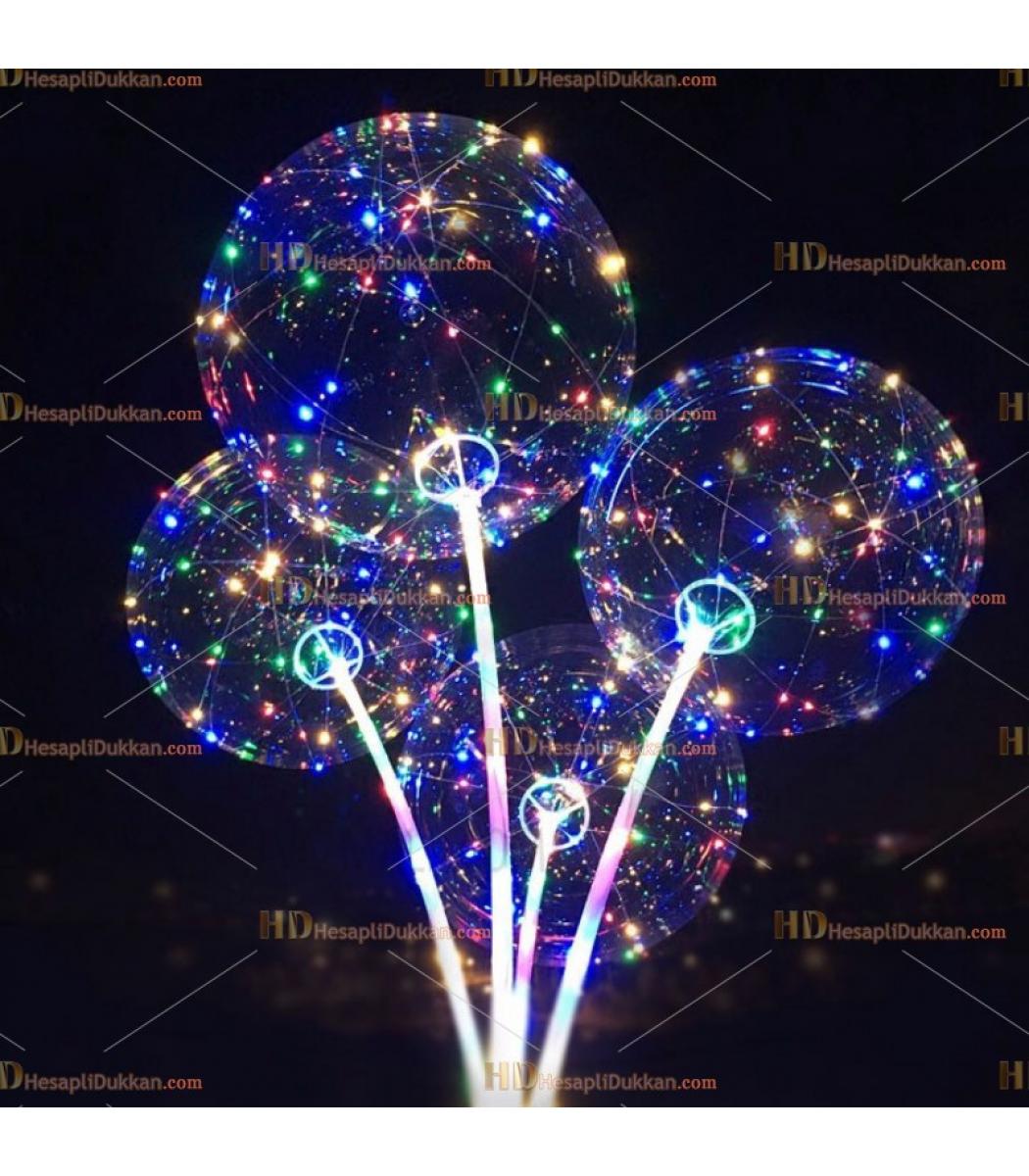 Toptan Led Isikli Cubuklu Sopali Seffaf Balon