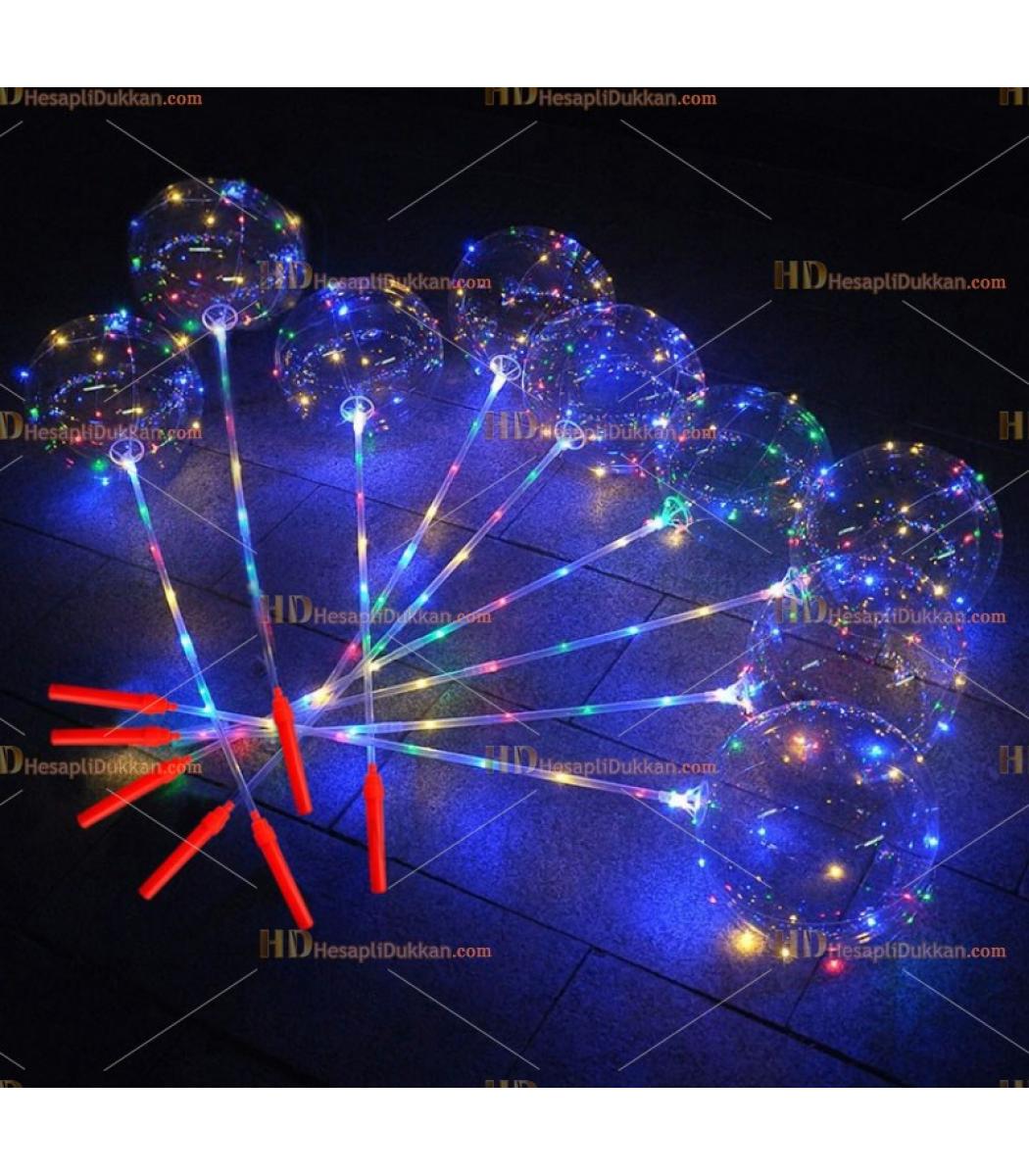 Toptan Led Isikli Cubuklu Sopali Seffaf Balon
