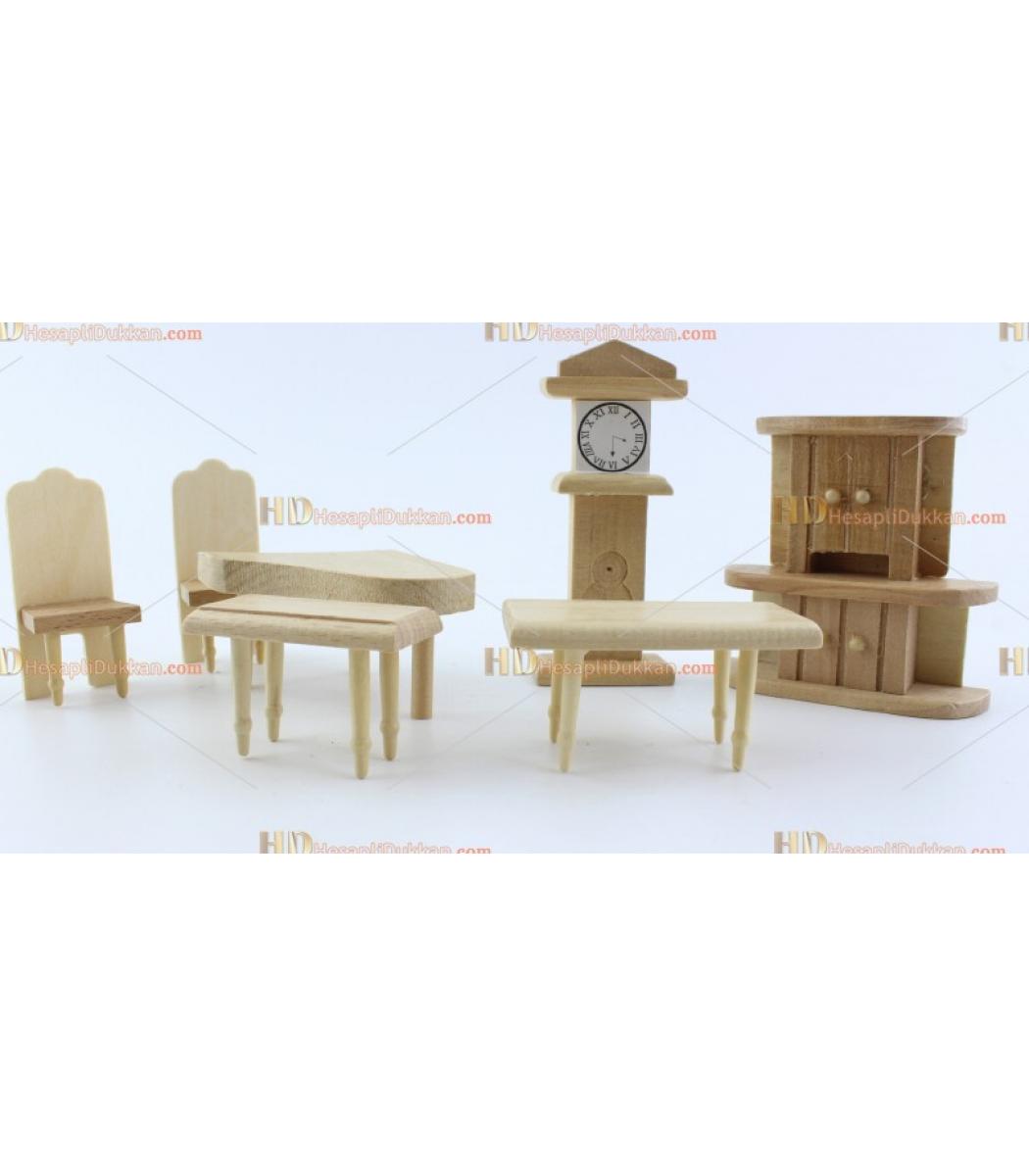 Toptan Bebek Evi Ahsap Minyatur Mobilya Salon Takimi