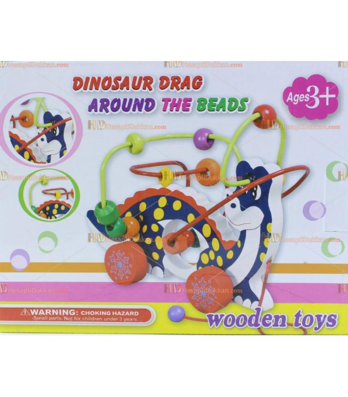 Toptan telli sürgülü boncuklu ahşap eğitici oyuncak dinozor