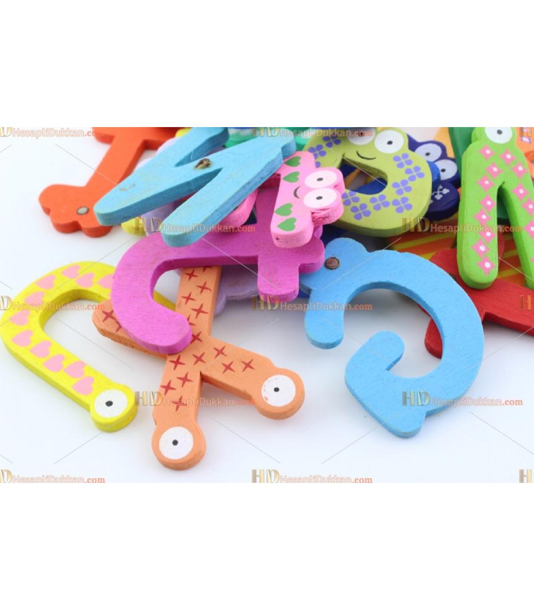 Toptan Ahsap Magnet Miknatisli Renkli Harfler Alfabe