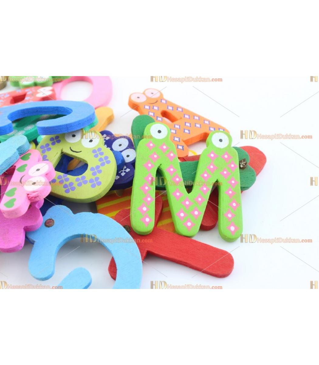 Toptan Ahsap Magnet Miknatisli Renkli Harfler Alfabe