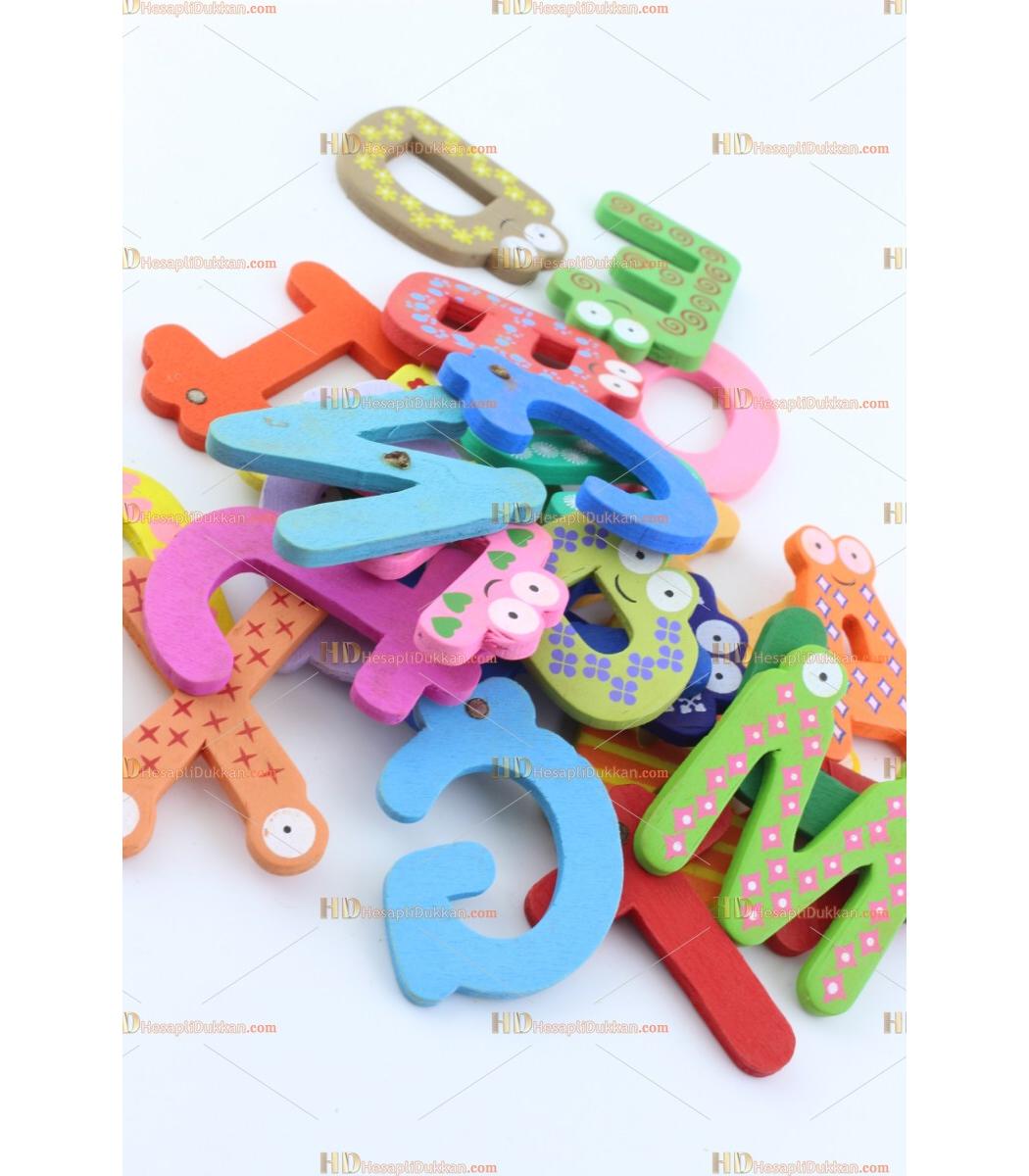 Toptan Ahsap Magnet Miknatisli Renkli Harfler Alfabe