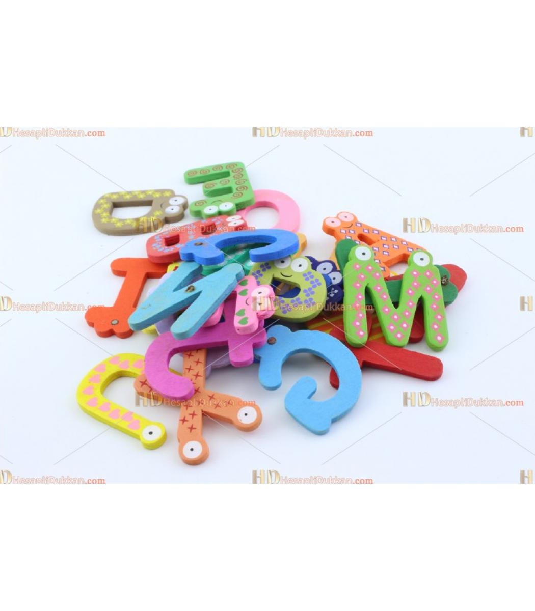 Toptan Ahsap Magnet Miknatisli Renkli Harfler Alfabe