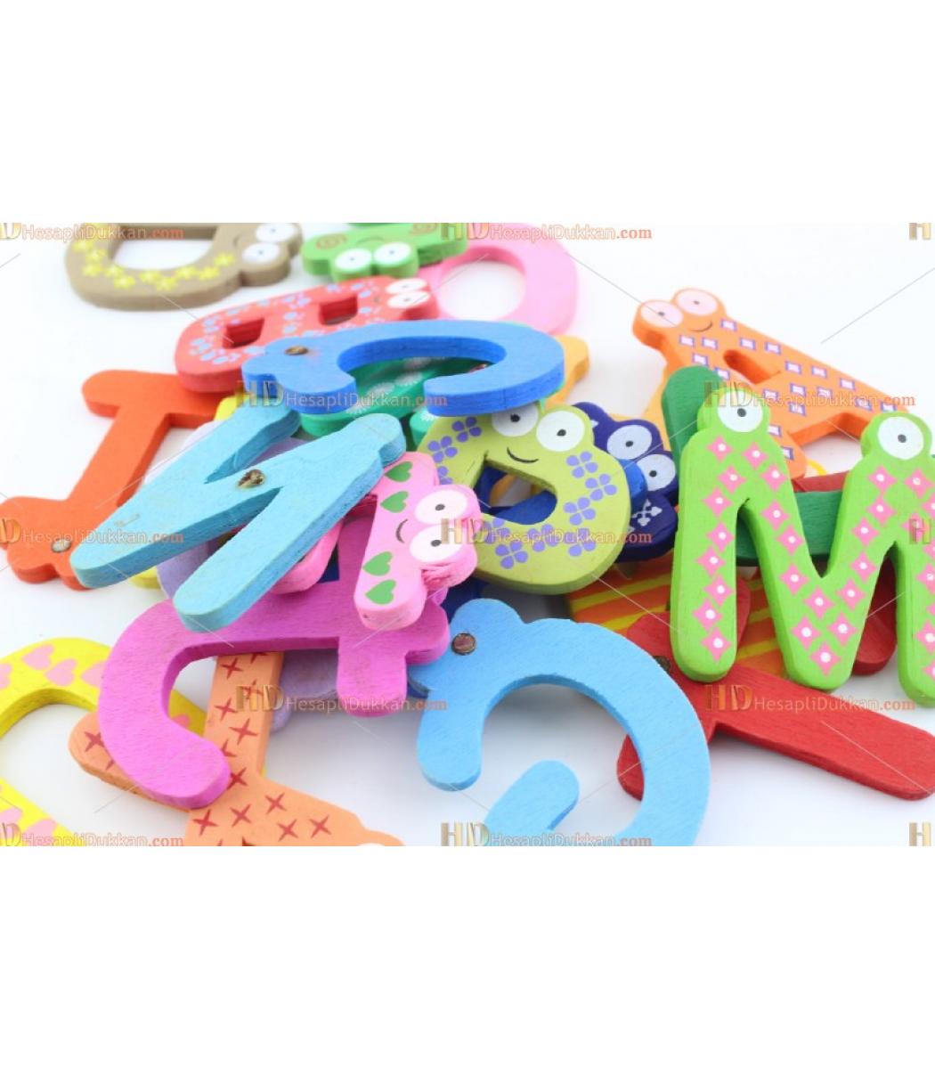 Toptan Ahsap Magnet Miknatisli Renkli Harfler Alfabe