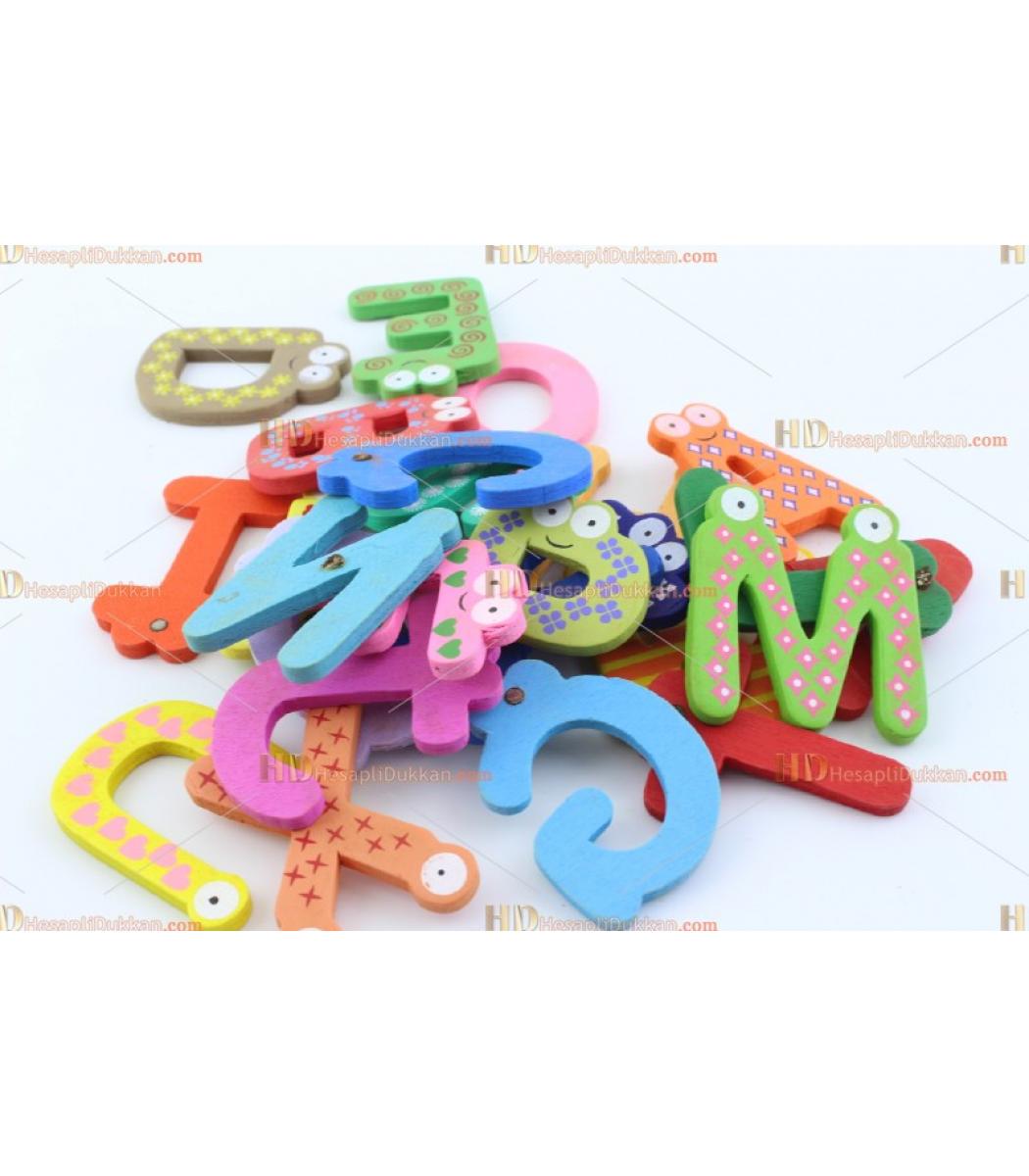 Toptan Ahsap Magnet Miknatisli Renkli Harfler Alfabe