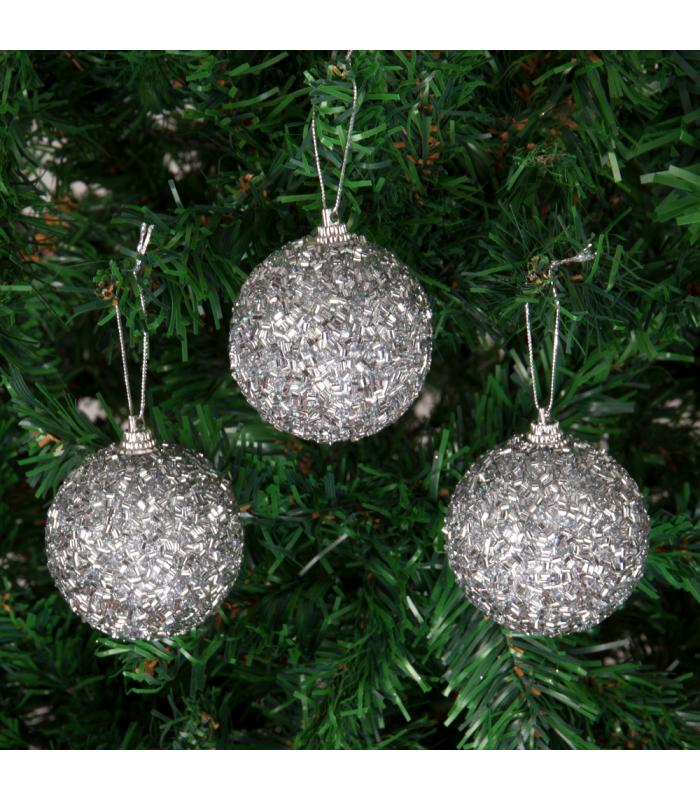Yılbaşı Ağacı Süsü Simli Boncuklu Gümüş Lüks Cici Toplar