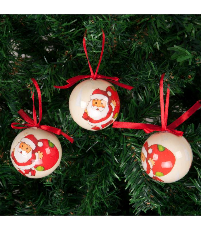 Yılbaşı Ağacı Süsü Noel Baba Desenli Lüks Cici Toplar 6 cm