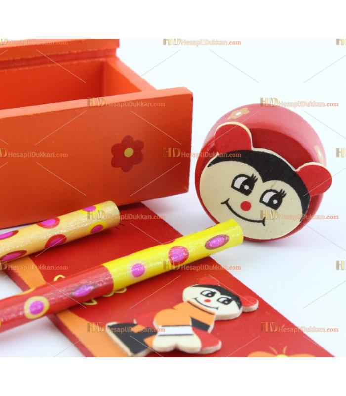 Toptan ahşap eğitici promosyon oyuncak kalem kutusu kalemtraş kalem cetvel 