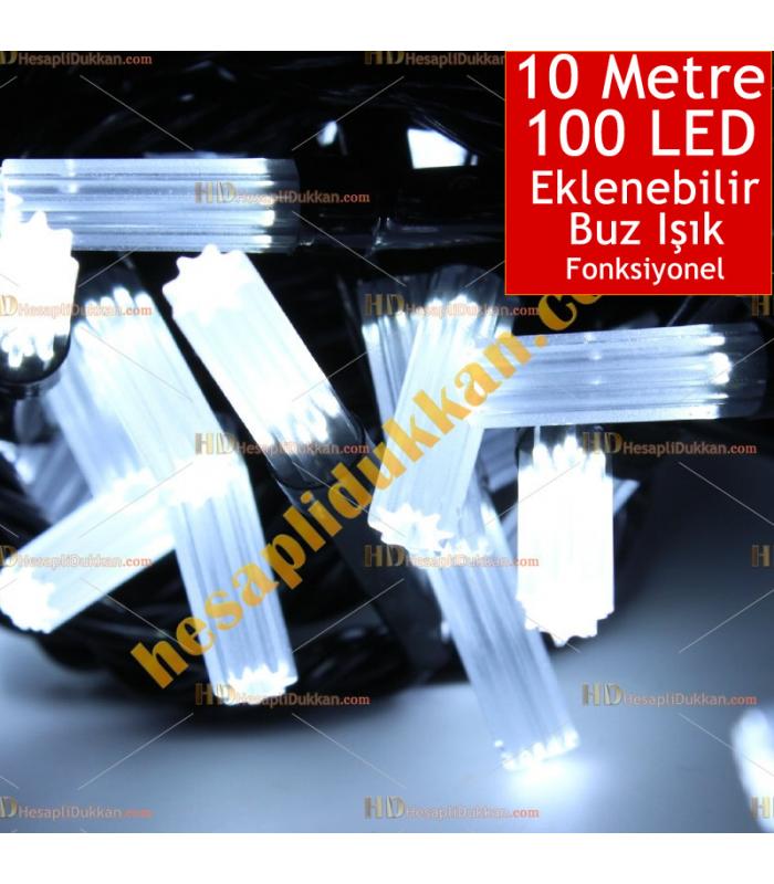 Yılbaşı Işığı Eklenebilir Siyah Kablo 10 Metre 100 Buz Led Beyaz Işık