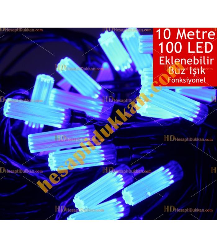 Yılbaşı Işığı Eklenebilir Siyah Kablo 10 Metre 100 Buz Led Mavi Işık