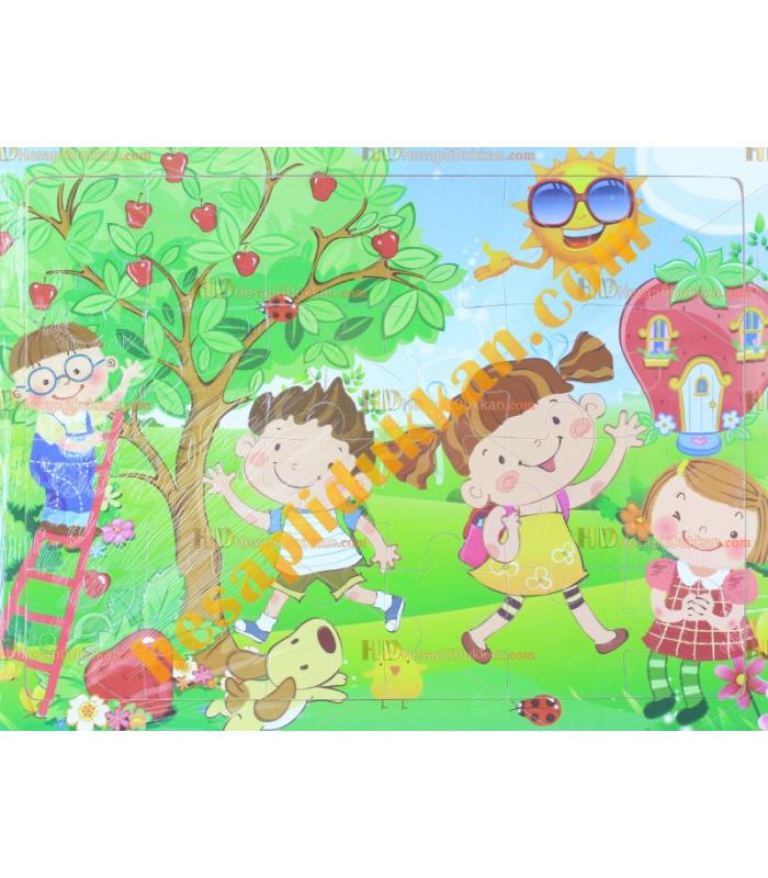 Toptan Ahşap puzzle güneşli bahçede çocuklar