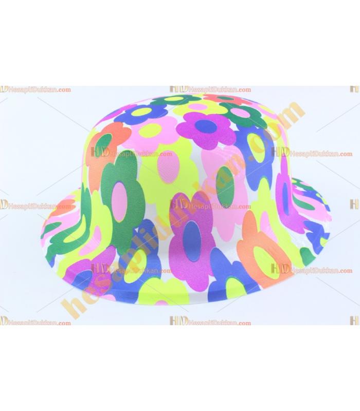 Toptan plastik parti şapkası renkli çiçekli