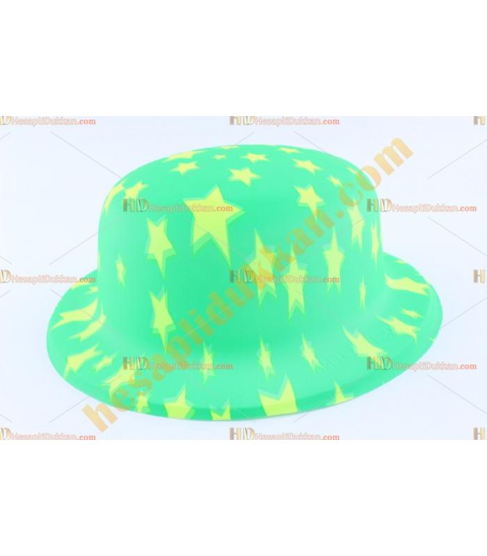 Toptan plastik parti şapkası yeşil sarı yıldız