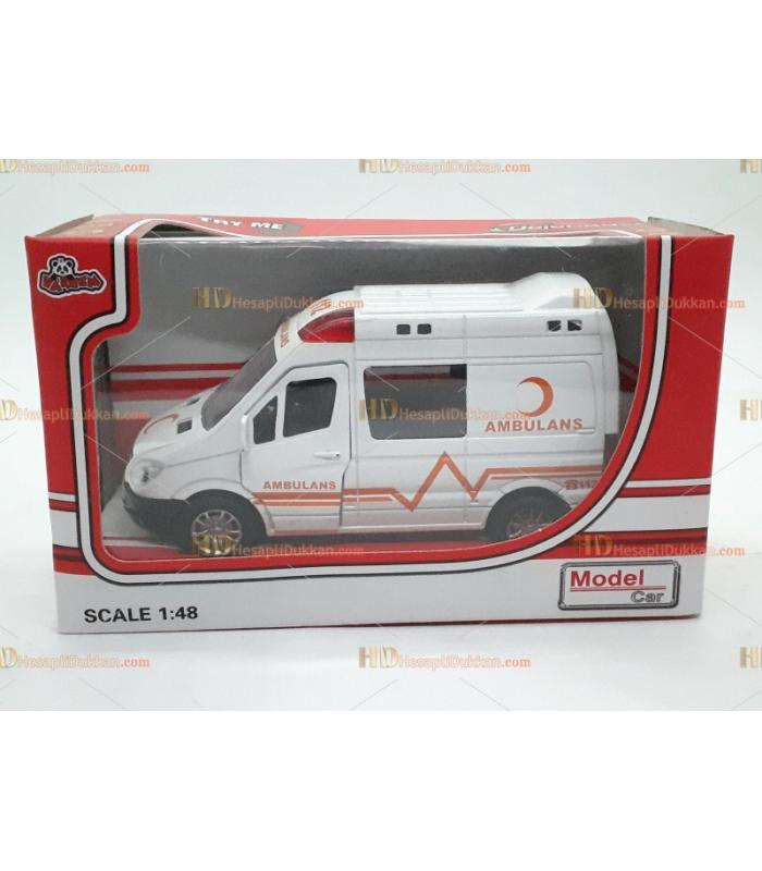 Toptan oyuncak kutulu ambulans araç metal çek bırak sesli ışıklı