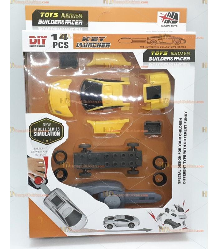 Toptan oyuncak anahtar takmalı fırlatmalı lego araba sarı