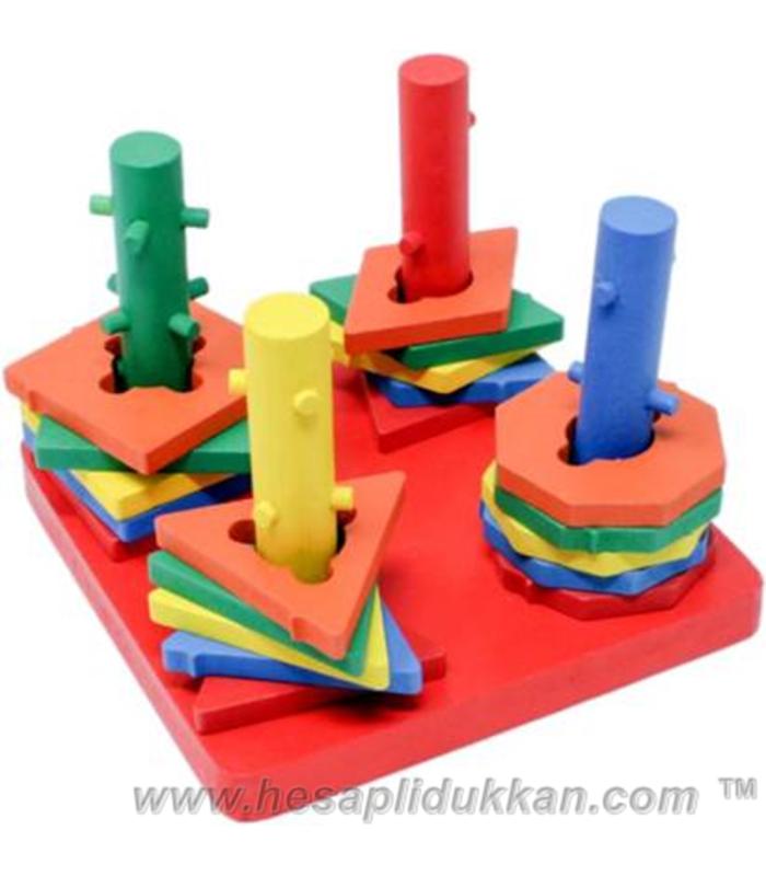 Dörtlü şekilli renkli ahşap eğitici oyuncak