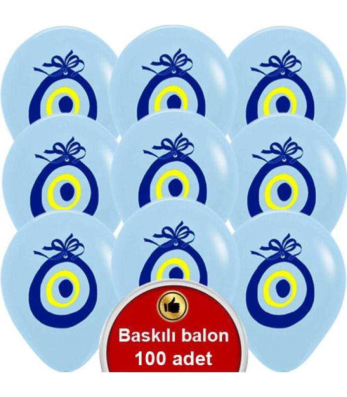 Toptan nazar boncuklu balon açık mavi