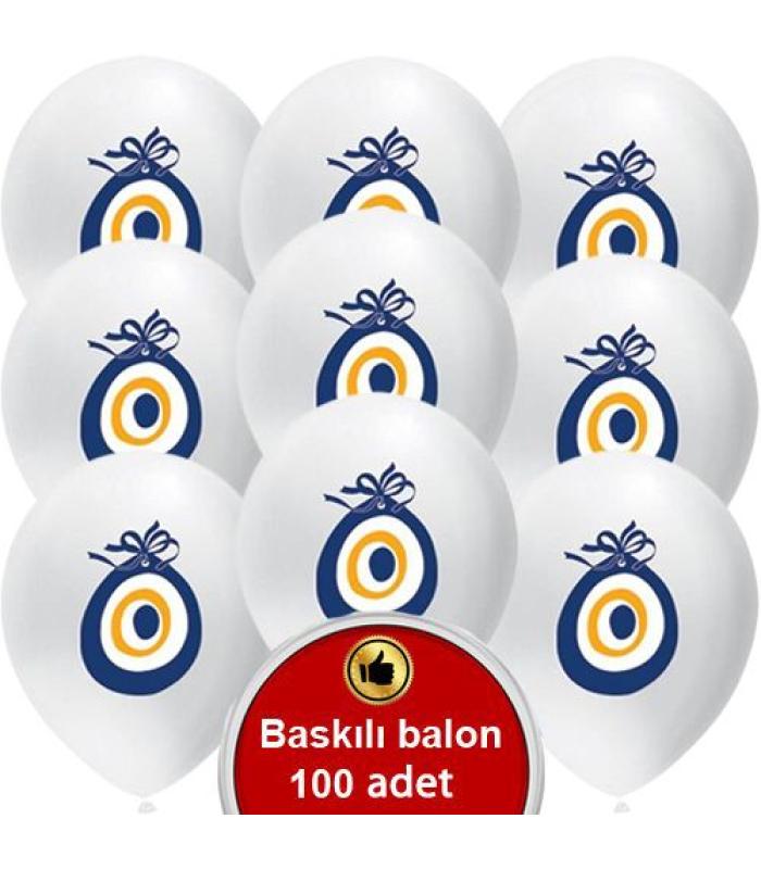 Toptan nazar boncuklu balon beyaz