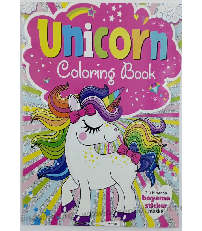 Toptan Maskeli çıkartmalı 16 sayfa A4 boyama kitabı Unicorn