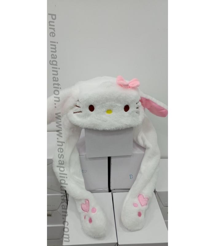 Toptan kulakları oynayan ışıklı beyaz Hello Kitty şapka