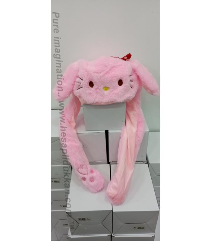 Toptan kulakları oynayan ışıklı pembe hello kitty şapka