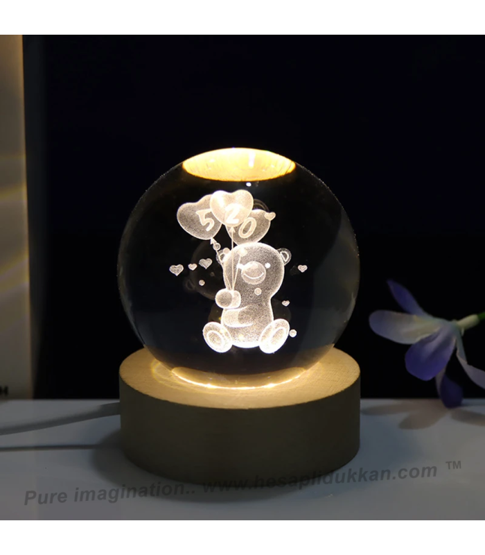 3D lazer Işıklı Kristal Küre Balonlu Ayıcık 120 mm