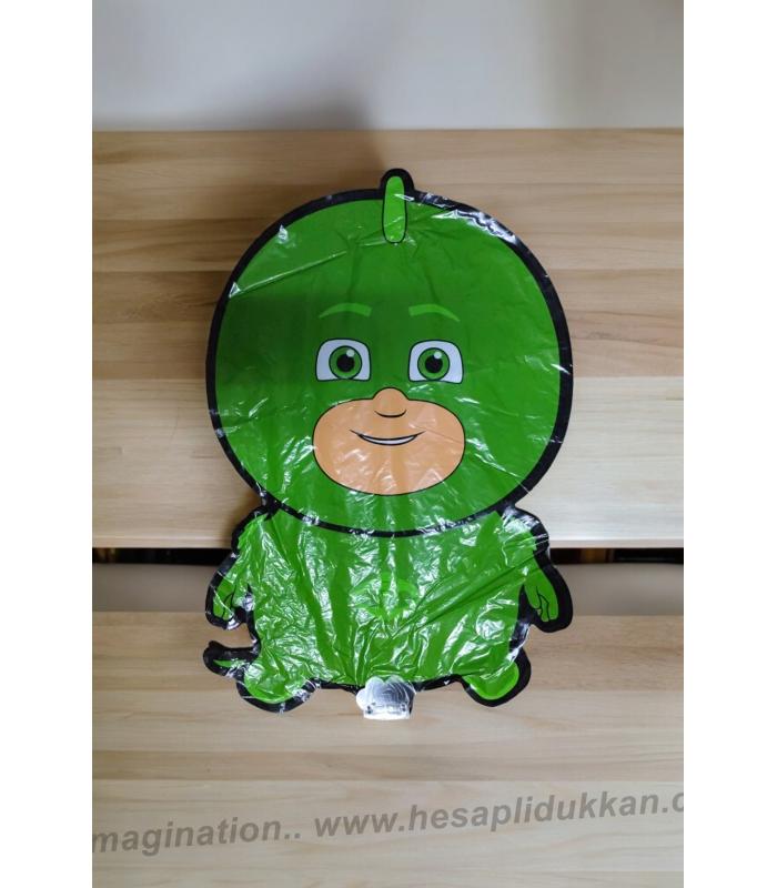Toptan çubuklu sopalı folyo hayvanlı balon Pijamask Yeşil