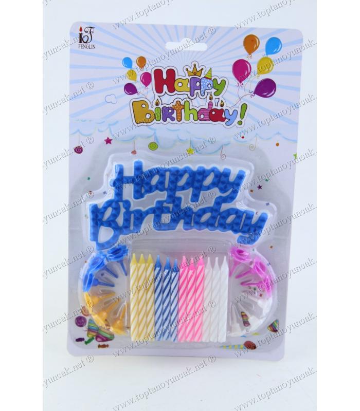 Toptan ucuz pasta mumu 12 li Happy Birthday yazılı