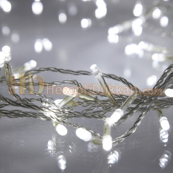 10 metre şeffaf kablo beyaz renk fonksiyonel yılbaşı led ışığı