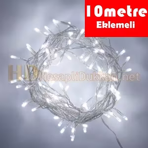 10 metre eklemeli şeffaf kablo beyaz led yılbaşı ışığı R636