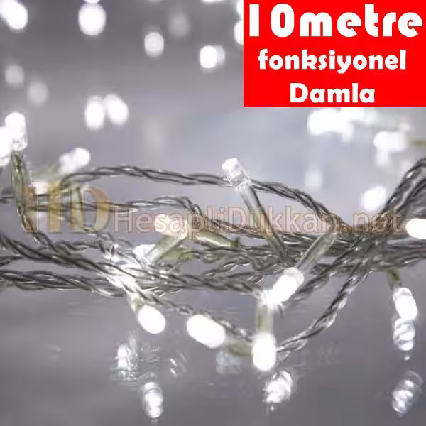 10 metre şeffaf kablo akan beyaz led yılbaşı ışığı R640