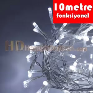 10 metre şeffaf kablo beyaz renk fonksiyonel yılbaşı led ışığı