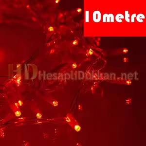 10 metre şeffaf kablo kırmızı led yılbaşı ışığı R639