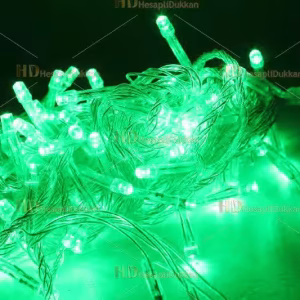 10 metre şeffaf kablo yeşil 100 led fonksiyonel Yılbaşı ışığı