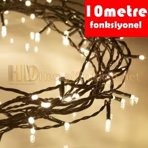 10 metre yeşil kablo beyaz led fonksiyonel yılbaşı ışığı R637