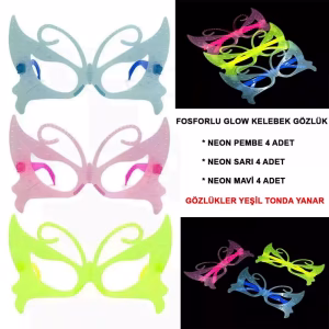 12 Adet Fosforlu Kelebek Glow Parti Gözlüğü