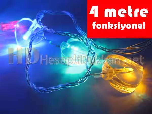 4 metre kalp şeklinde şeffaf kablo karışık renk led yılbaşı ışığı R642