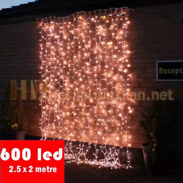 600 led şeffaf kablo fonksiyonlu yılbaşı perde ışık R646