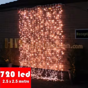 720 led beyaz renk şeffaf kablo perde ışık