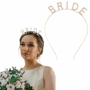 Altın Gold Renkli Kristal Taşlı Bride Tacı