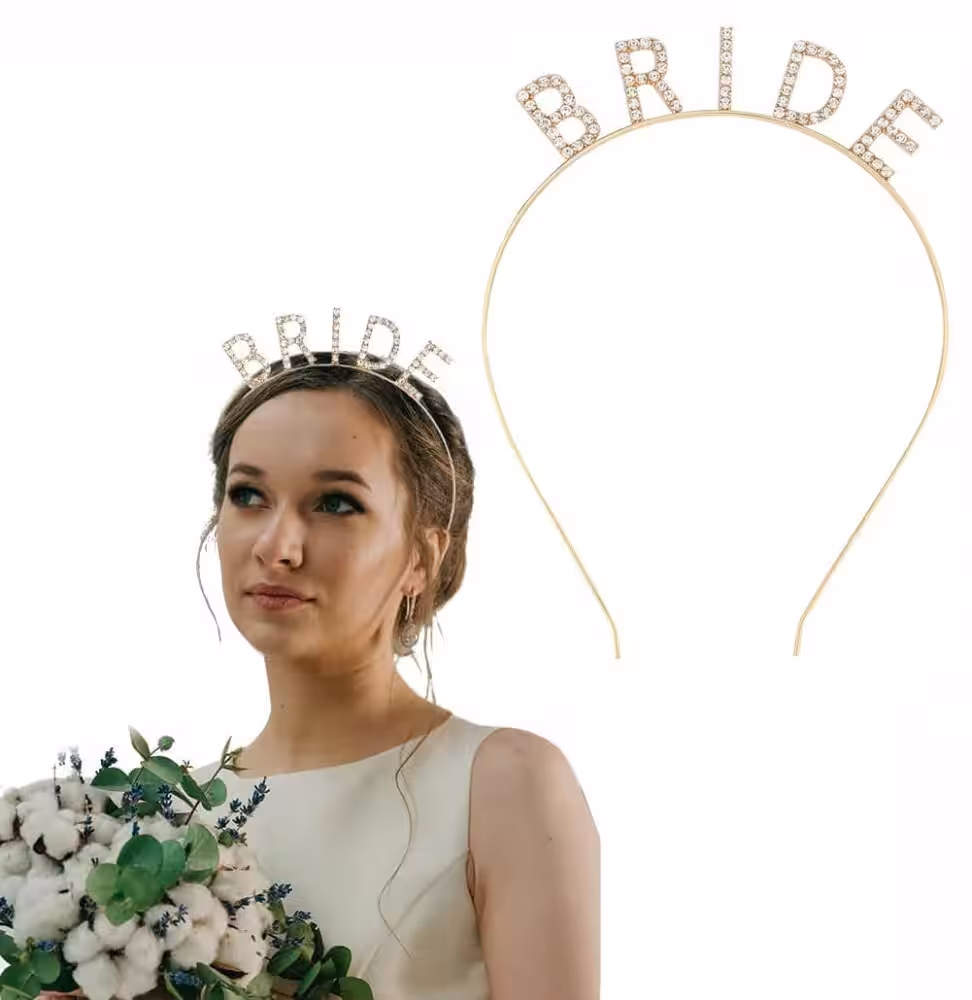 Altın Gold Renkli Kristal Taşlı Bride Tacı