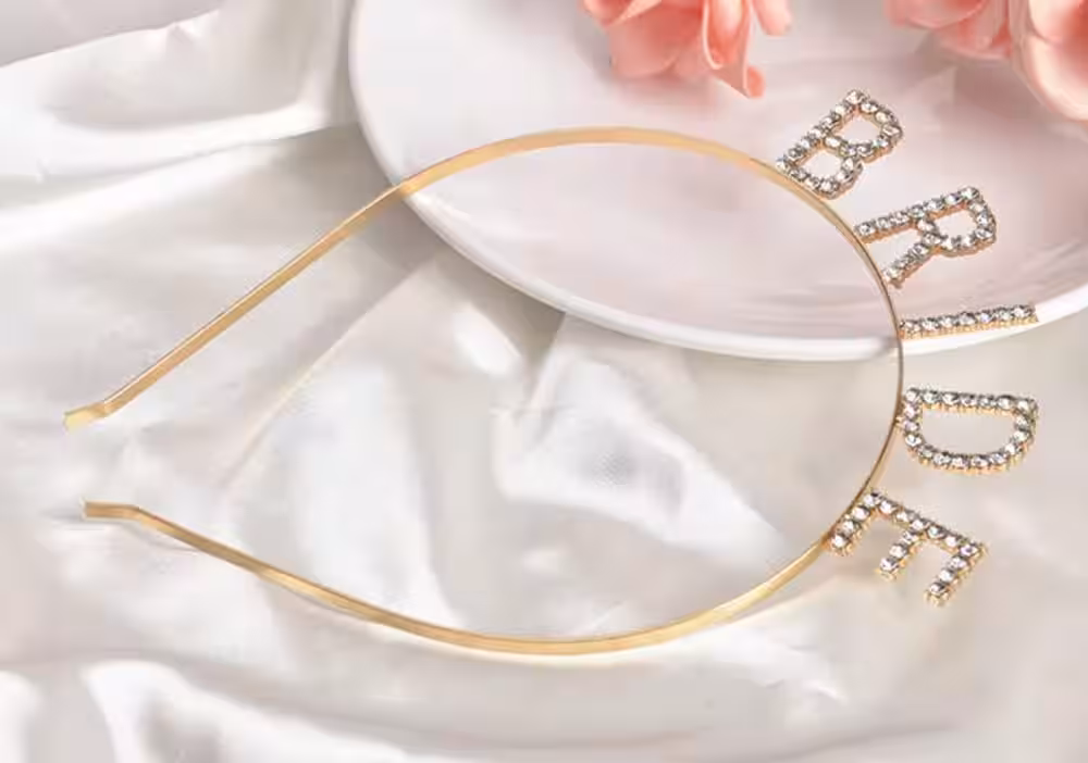 Altın Gold Renkli Kristal Taşlı Bride Tacı